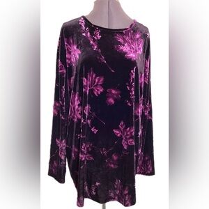Vintage Velvet Blouse Top 1X Purple Autumn Fall Leaves Artsy Holiday Romantic